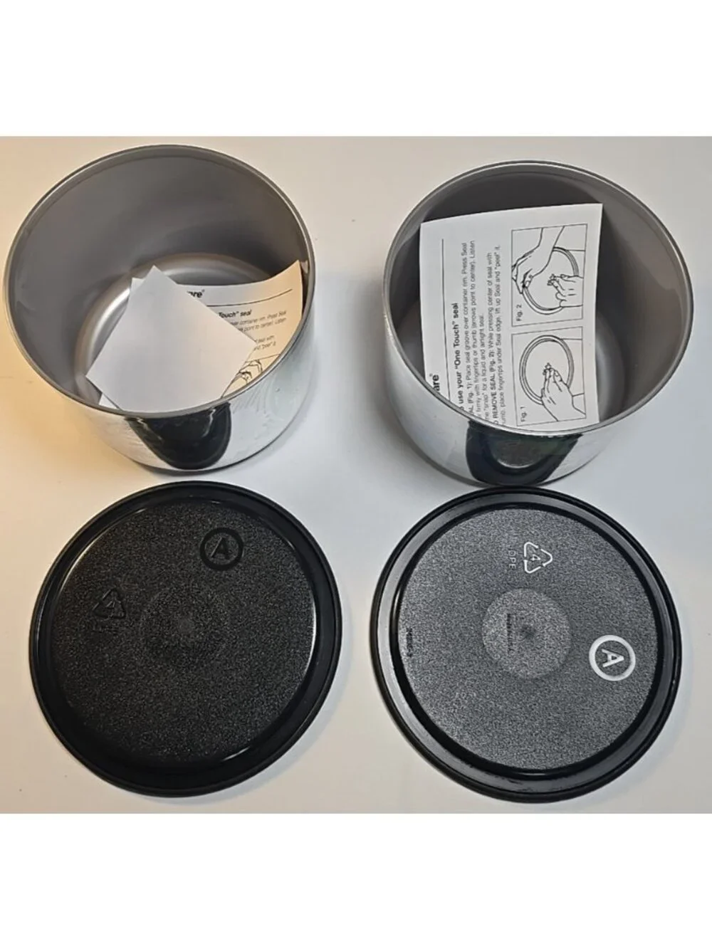 2 Tupperware One Touch Canisters Floral Hologram Silver & Black #2707A-4 New